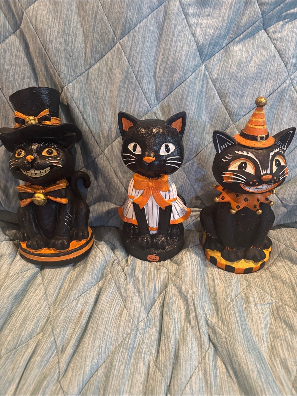 Halloween Cat Trio Black and Orange Halloween Cat Figurine Set